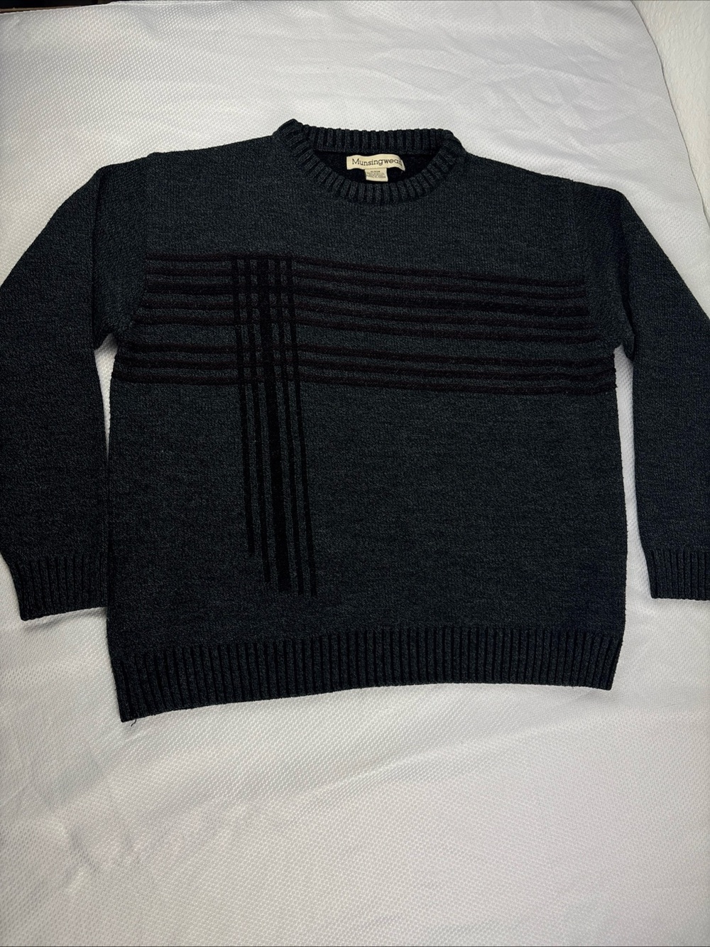 VTG Munsingwear Charcoal Gray Sweater Mens S Grandpa Acrylic Crewneck